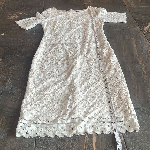 Maia Dress Womens 4 Off White Lace Sheer Lined Pencil Midi Cottagecore Feminine - Picture 12 of 14
